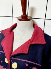 画像4: リーフ柄 ネイビー レトロ USA古着 ヴィンテージカーディガン (4)