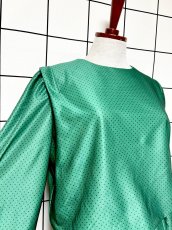 画像6: プリーツ切り替え グリーン ドット ボーダー ウエストゴム レトロ USA古着 ヴィンテージワンピース (6)