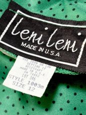 画像13: プリーツ切り替え グリーン ドット ボーダー ウエストゴム レトロ USA古着 ヴィンテージワンピース (13)