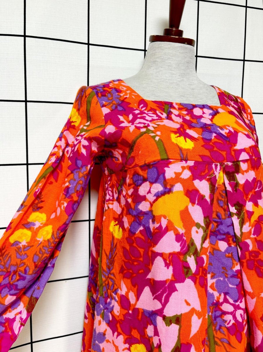 画像7: レトロサイケ 花柄 USA古着 ヴィンテージワンピース (7)