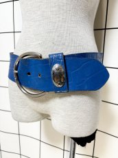 画像1: レトロアンティーク ブルー ヴィンテージ フランス製 ヨーロッパ古着 ベルト (1)