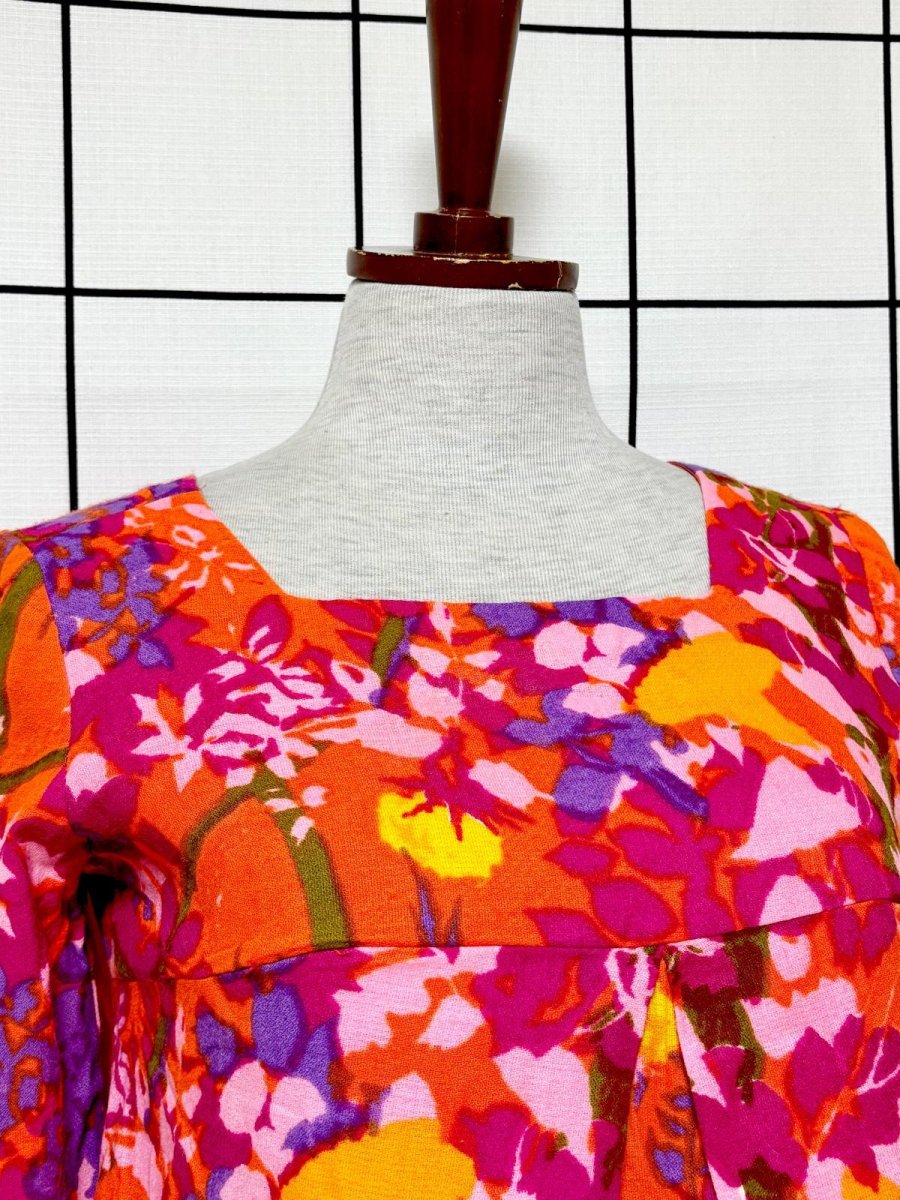 画像6: レトロサイケ 花柄 USA古着 ヴィンテージワンピース (6)