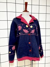 画像3: リーフ柄 ネイビー レトロ USA古着 ヴィンテージカーディガン (3)