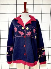 画像1: リーフ柄 ネイビー レトロ USA古着 ヴィンテージカーディガン (1)