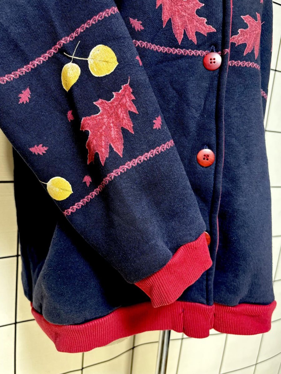 画像7: リーフ柄 ネイビー レトロ USA古着 ヴィンテージカーディガン (7)