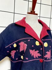 画像6: リーフ柄 ネイビー レトロ USA古着 ヴィンテージカーディガン (6)