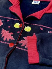 画像9: リーフ柄 ネイビー レトロ USA古着 ヴィンテージカーディガン (9)