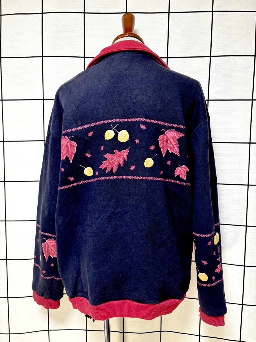 画像2: リーフ柄 ネイビー レトロ USA古着 ヴィンテージカーディガン (2)