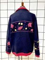 画像2: リーフ柄 ネイビー レトロ USA古着 ヴィンテージカーディガン (2)
