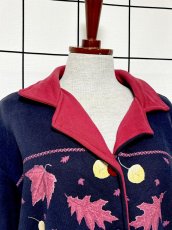 画像5: リーフ柄 ネイビー レトロ USA古着 ヴィンテージカーディガン (5)