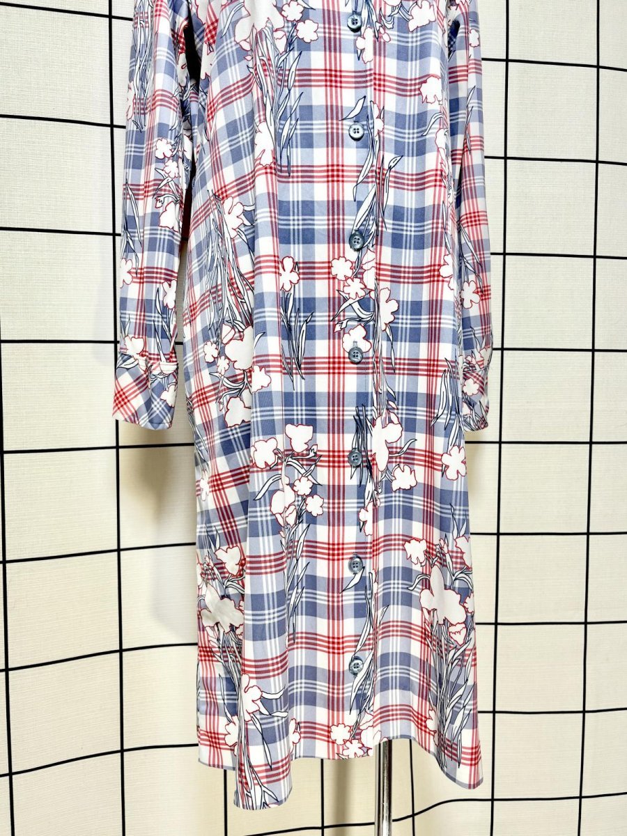 画像8: チェック柄 花柄 前開き 長袖 レトロ USA古着 ヴィンテージワンピース (8)
