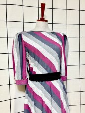 画像5: リボンベルト付 ストライプ ウエストゴム レトロ 長袖 USA古着 ヴィンテージワンピース  (5)