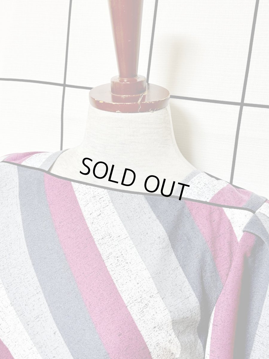 画像6: リボンベルト付 ストライプ ウエストゴム レトロ 長袖 USA古着 ヴィンテージワンピース  (6)