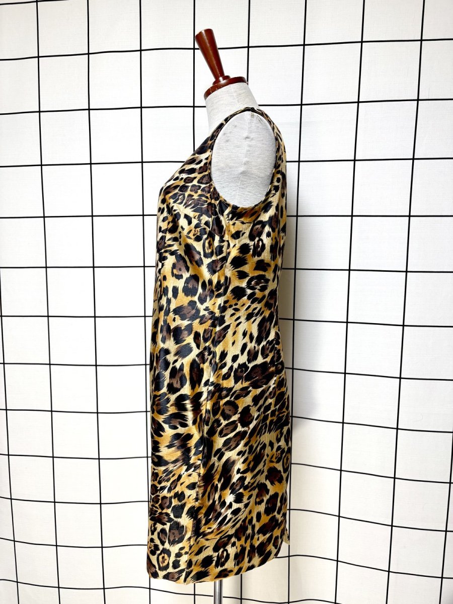画像2: レオパード ヒョウ柄 ノースリーブ レトロ USA古着 ヴィンテージワンピース (2)
