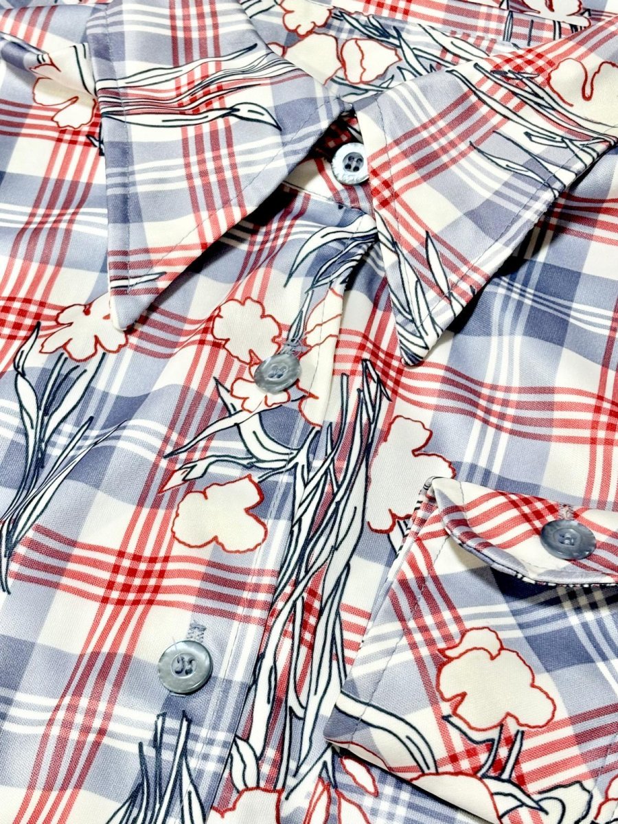 画像10: チェック柄 花柄 前開き 長袖 レトロ USA古着 ヴィンテージワンピース (10)