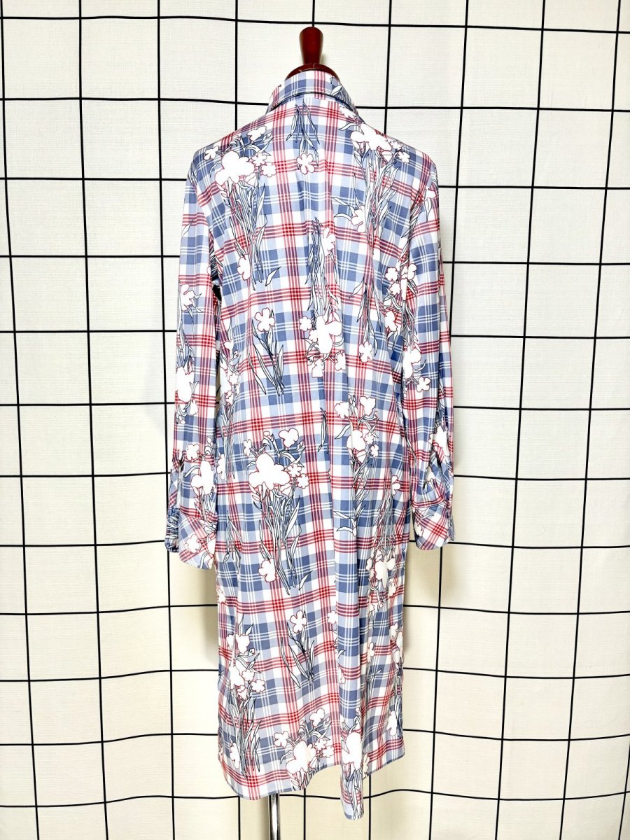 画像2: チェック柄 花柄 前開き 長袖 レトロ USA古着 ヴィンテージワンピース (2)