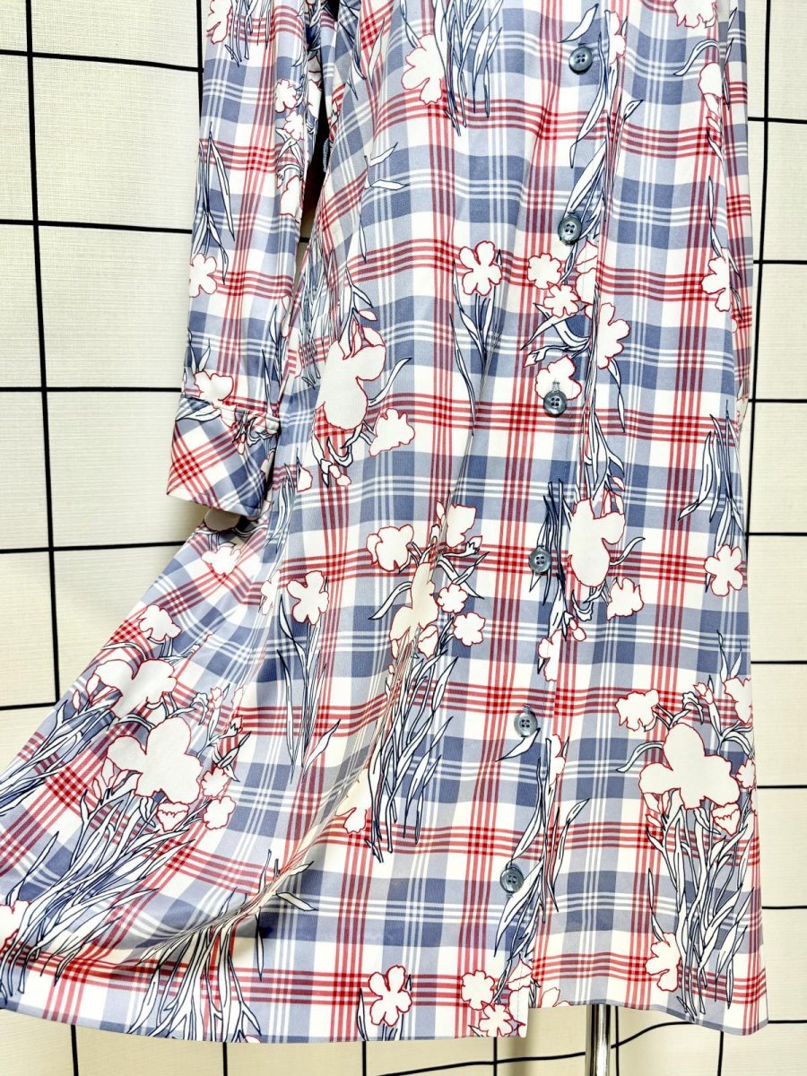 画像9: チェック柄 花柄 前開き 長袖 レトロ USA古着 ヴィンテージワンピース (9)