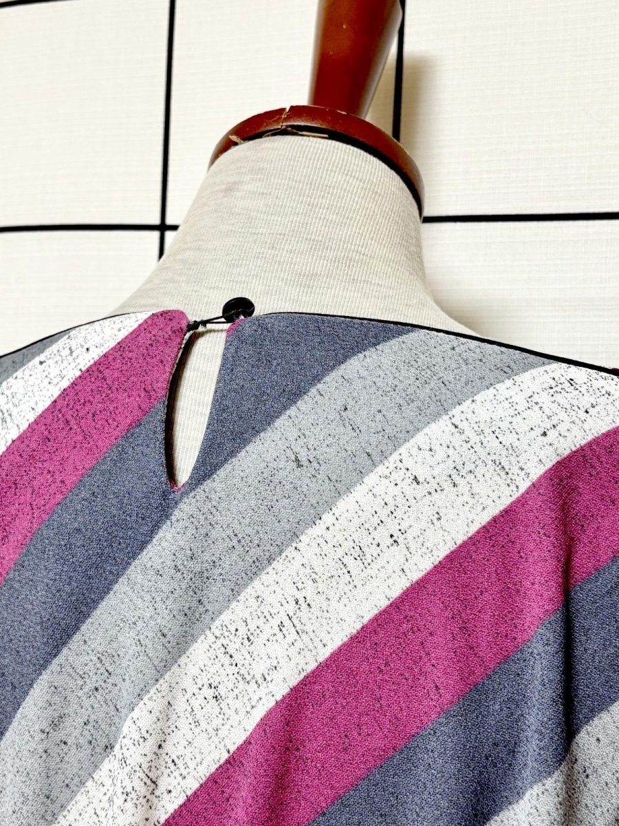 画像3: リボンベルト付 ストライプ ウエストゴム レトロ 長袖 USA古着 ヴィンテージワンピース  (3)