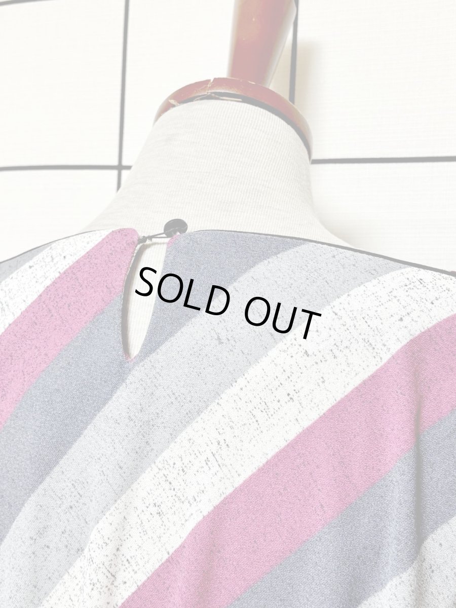 画像3: リボンベルト付 ストライプ ウエストゴム レトロ 長袖 USA古着 ヴィンテージワンピース  (3)