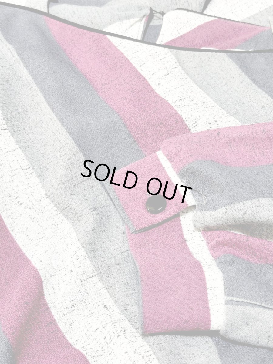 画像13: リボンベルト付 ストライプ ウエストゴム レトロ 長袖 USA古着 ヴィンテージワンピース  (13)