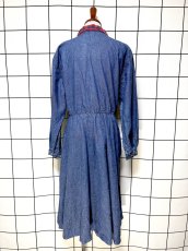 画像2: デニム チェック 長袖 レトロ USA古着 ヴィンテージワンピース (2)