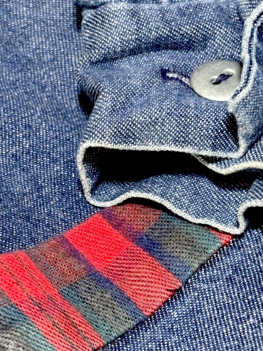 画像12: デニム チェック 長袖 レトロ USA古着 ヴィンテージワンピース (12)