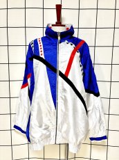 画像1: トランプ柄 希少 オーバーサイズ ジップアップ USA古着 ブルゾン ジャンパー ヴィンテージナイロンジャケット (1)