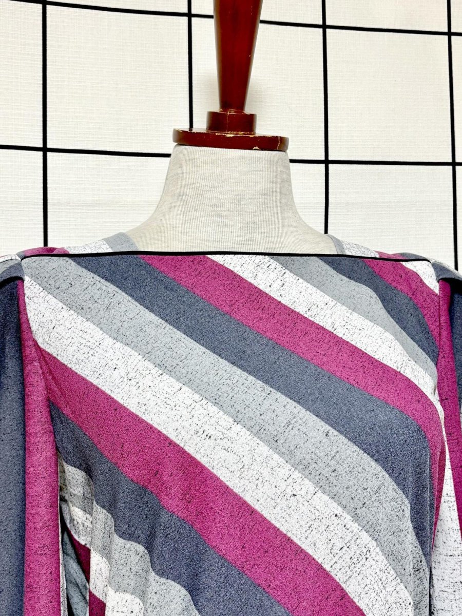 画像7: リボンベルト付 ストライプ ウエストゴム レトロ 長袖 USA古着 ヴィンテージワンピース  (7)