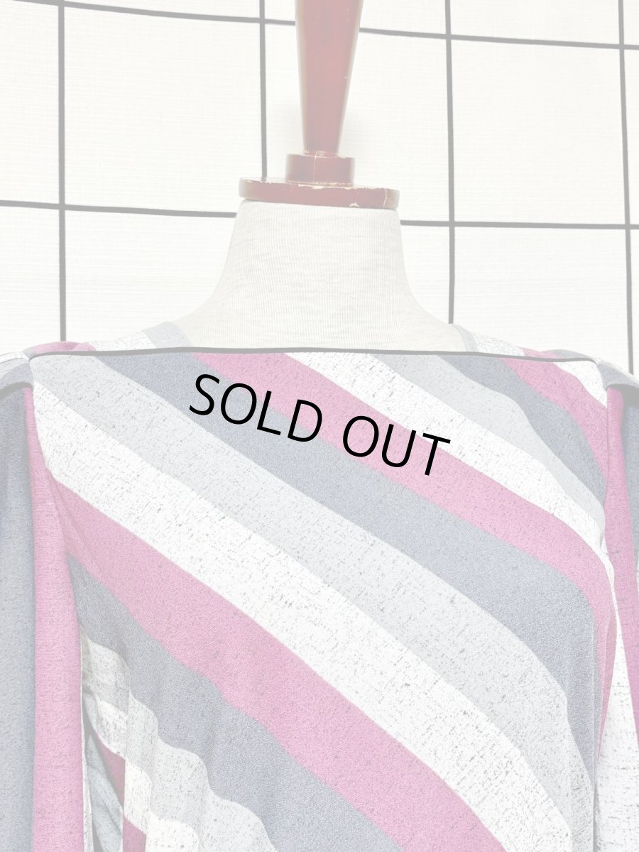 画像7: リボンベルト付 ストライプ ウエストゴム レトロ 長袖 USA古着 ヴィンテージワンピース  (7)