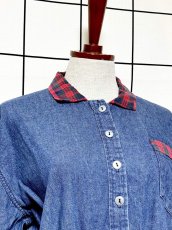 画像5: デニム チェック 長袖 レトロ USA古着 ヴィンテージワンピース (5)
