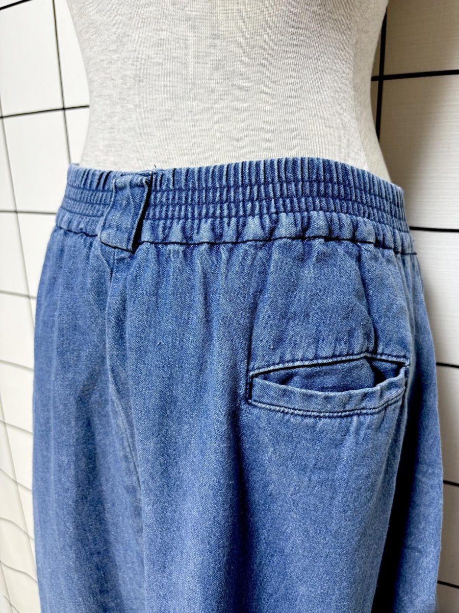 画像7: デニム 無地 前開き ウエストゴム レトロ USA古着 ヴィンテージスカート (7)