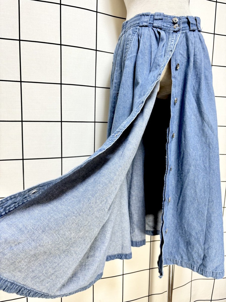 画像8: デニム 無地 前開き ウエストゴム レトロ USA古着 ヴィンテージスカート (8)