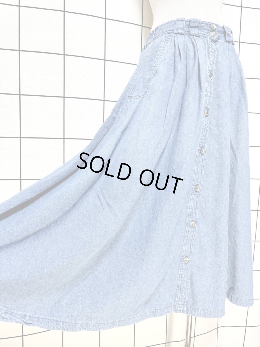 画像4: デニム 無地 前開き ウエストゴム レトロ USA古着 ヴィンテージスカート (4)