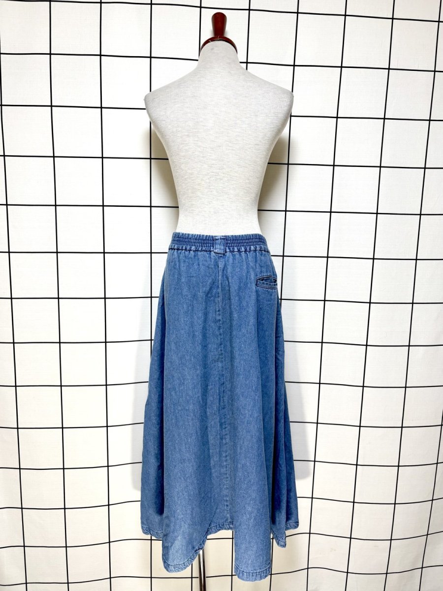 画像6: デニム 無地 前開き ウエストゴム レトロ USA古着 ヴィンテージスカート (6)