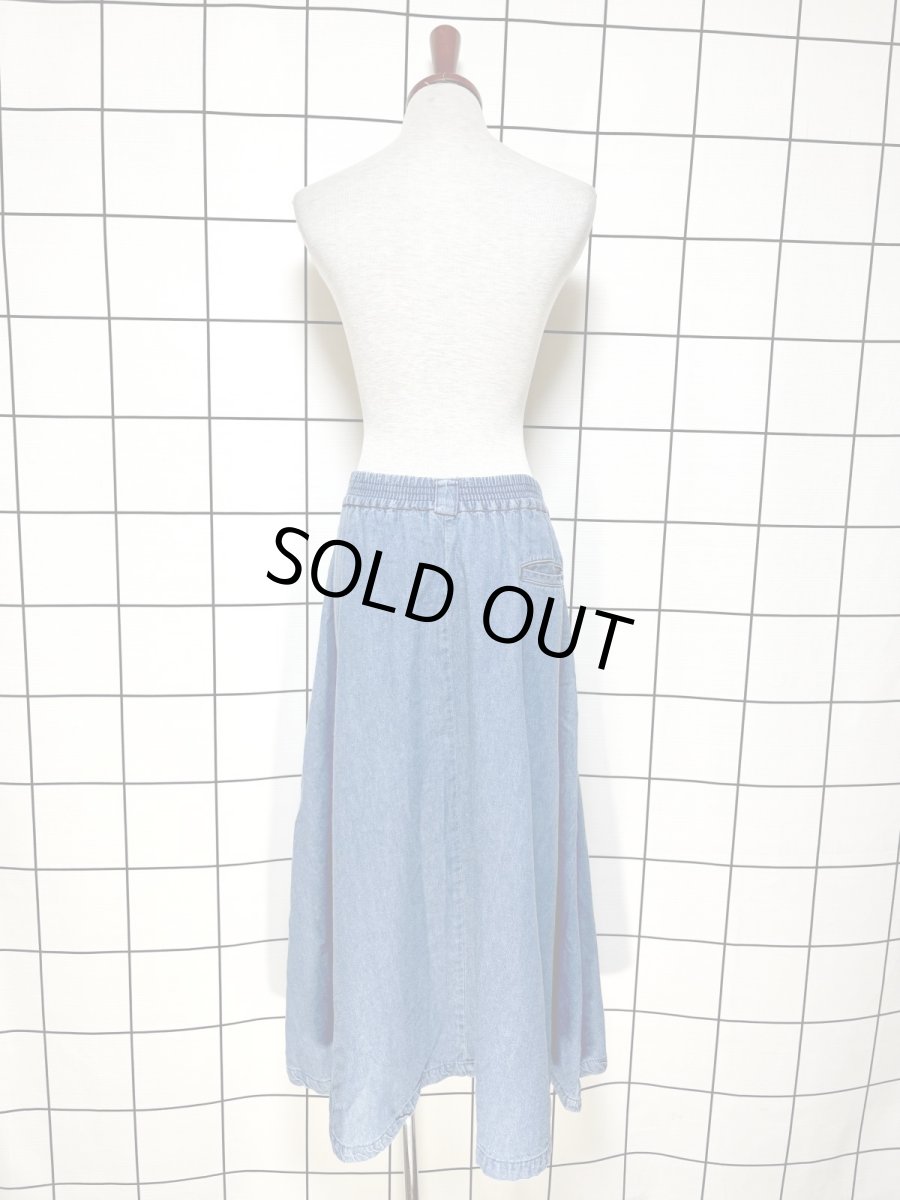画像6: デニム 無地 前開き ウエストゴム レトロ USA古着 ヴィンテージスカート (6)
