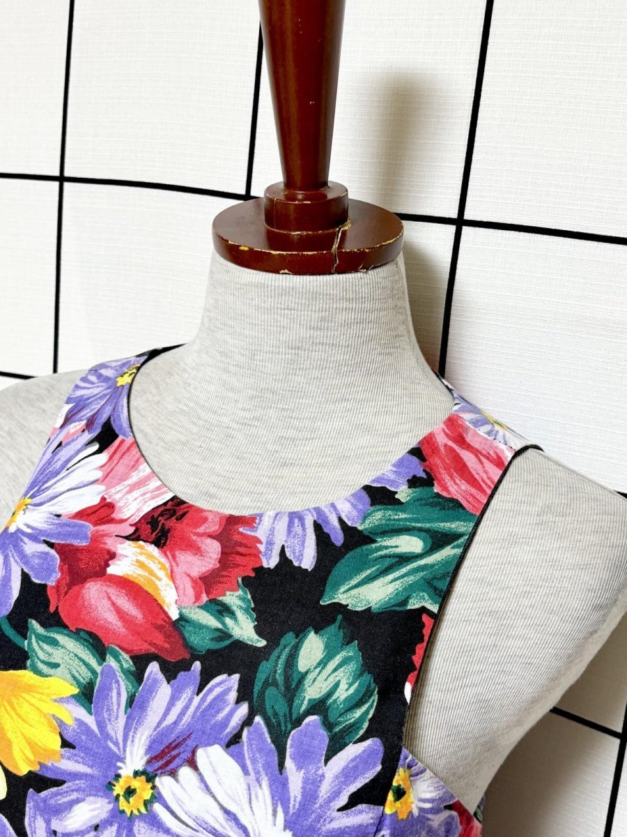 画像6: カラフル 花柄 ウエストゴム レトロ USA古着 ノースリーブ ヴィンテージワンピース (6)