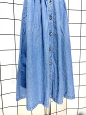画像3: デニム 無地 前開き ウエストゴム レトロ USA古着 ヴィンテージスカート (3)