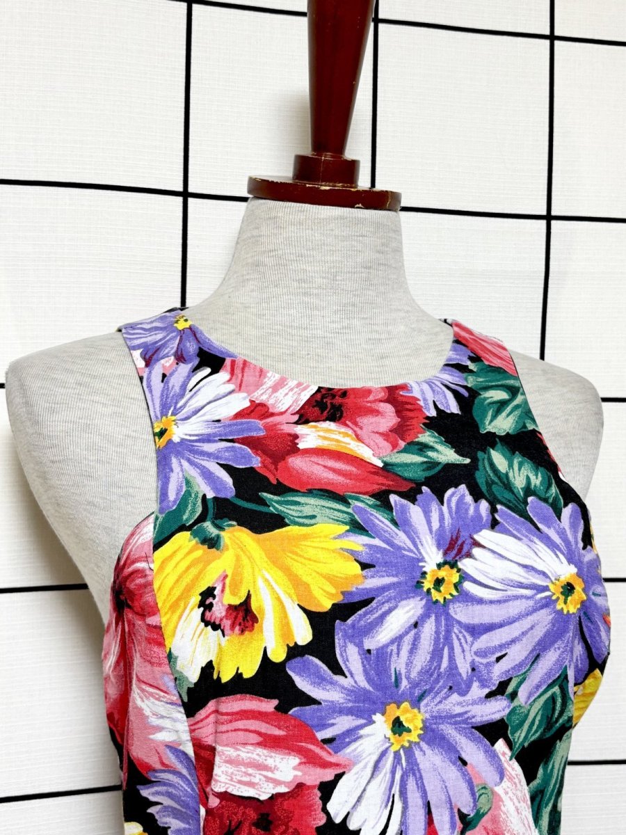 画像7: カラフル 花柄 ウエストゴム レトロ USA古着 ノースリーブ ヴィンテージワンピース (7)