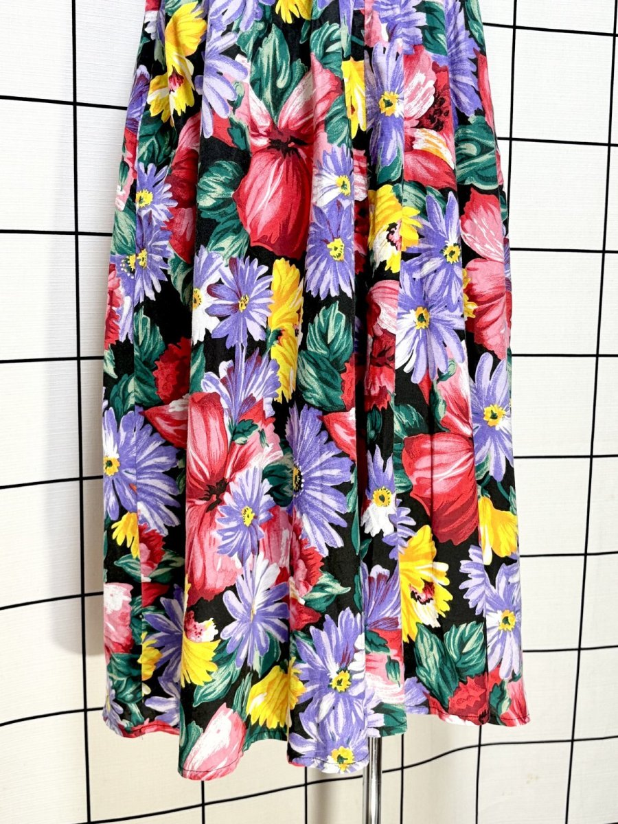 画像10: カラフル 花柄 ウエストゴム レトロ USA古着 ノースリーブ ヴィンテージワンピース (10)