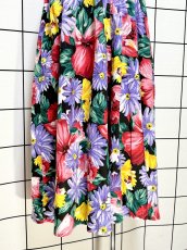 画像10: カラフル 花柄 ウエストゴム レトロ USA古着 ノースリーブ ヴィンテージワンピース (10)