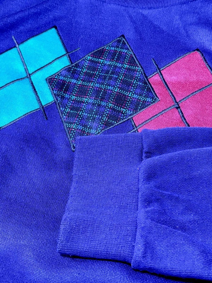 画像9: ダイヤ柄 チェック ハイネック パープル レトロ USA古着 ヴィンテージスウェット (9)