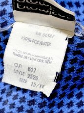 画像13: 開襟 スタンドカラー ブルー ブラック ウエストゴム レトロ USA古着 ヴィンテージワンピース (13)