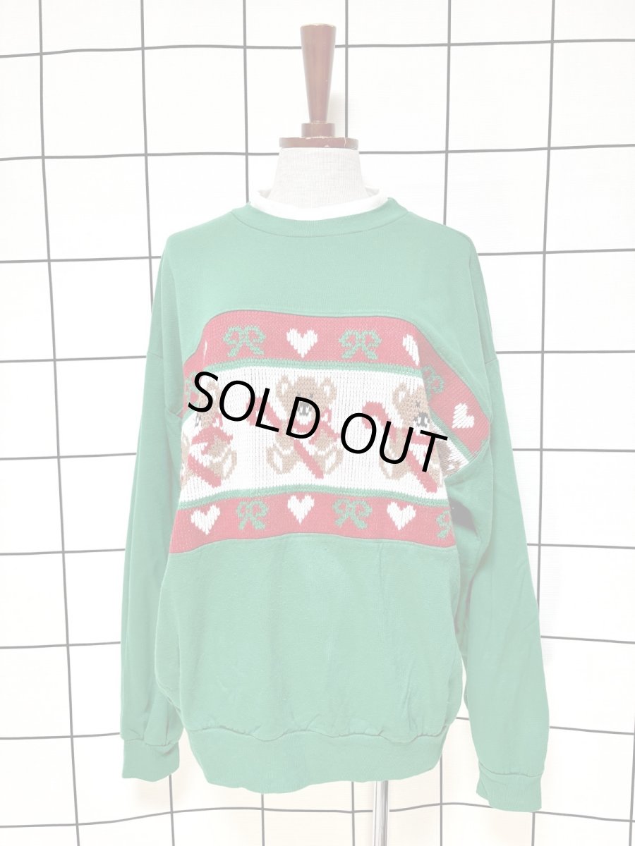 画像1: くまさん グリーン ハイネック レトロ USA古着 ヴィンテージスウェット (1)