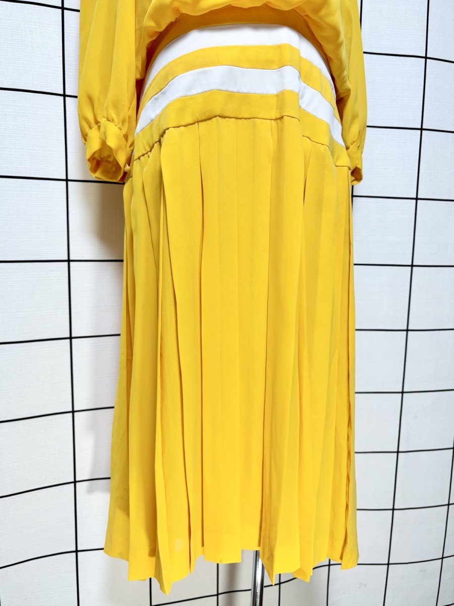 画像8: プリーツ切り替え ボーダー イエロー ホワイト レトロ USA古着 ヴィンテージワンピース (8)