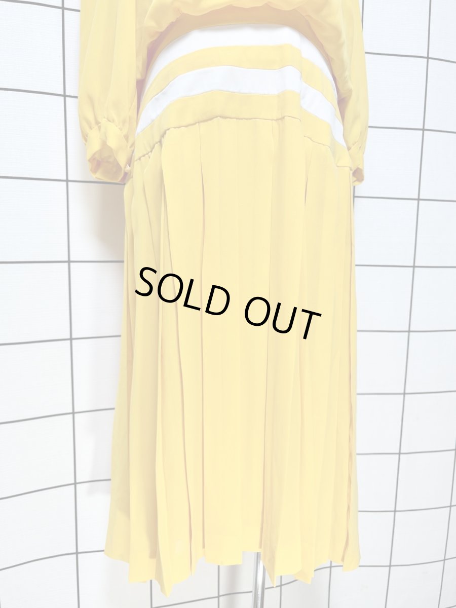 画像8: プリーツ切り替え ボーダー イエロー ホワイト レトロ USA古着 ヴィンテージワンピース (8)