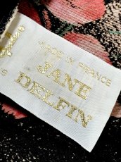 画像14: フランス製 FRANCE ベルト付 花柄 首元リボン プリーツ切替 ブラック レトロ ヨーロッパ古着 ヴィンテージワンピース (14)