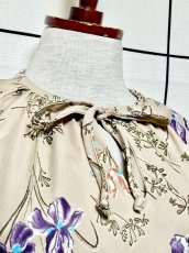 画像7: 首元リボン 花柄 ウエストゴム レトロ USA古着 ヴィンテージワンピース (7)