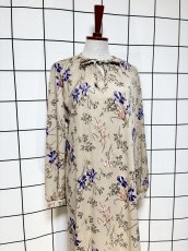 画像3: 首元リボン 花柄 ウエストゴム レトロ USA古着 ヴィンテージワンピース (3)