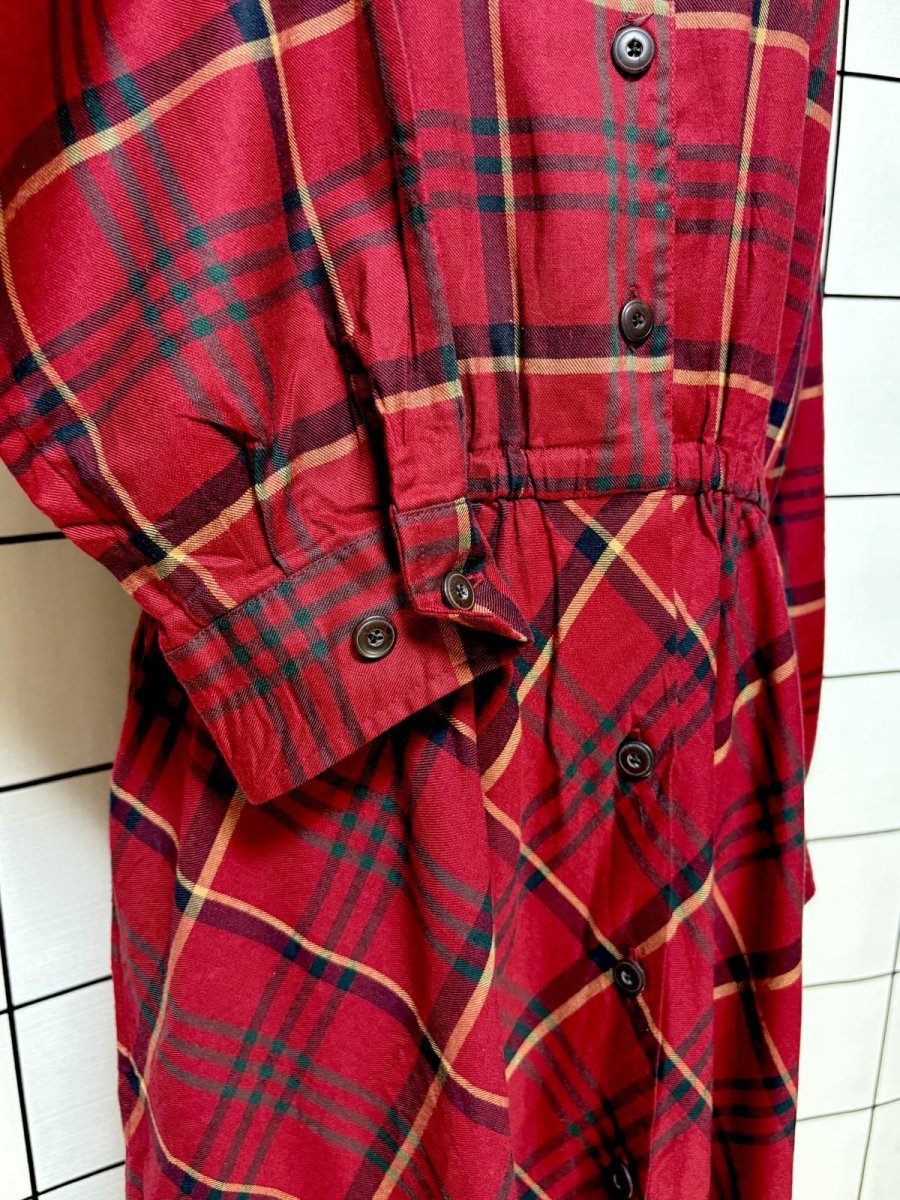 画像7: チェック柄 前開き ウエストゴム レトロ USA古着 ヴィンテージワンピース (7)