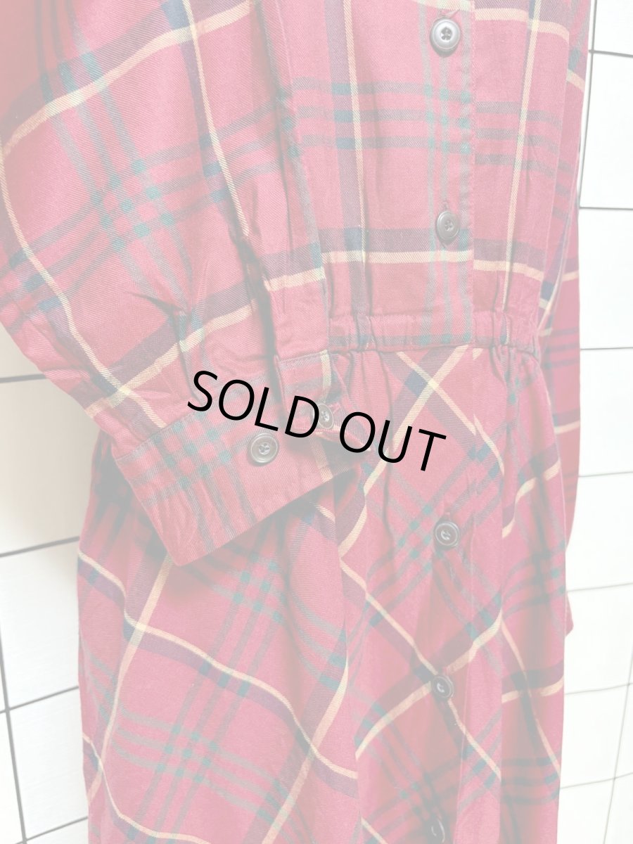 画像7: チェック柄 前開き ウエストゴム レトロ USA古着 ヴィンテージワンピース (7)